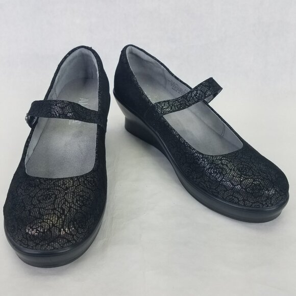 ALEGRIA Flair Wedge Shoes Women's 8.5 Mary Jane Heel Comfort Metallic Black Rose - Picture 1 of 16